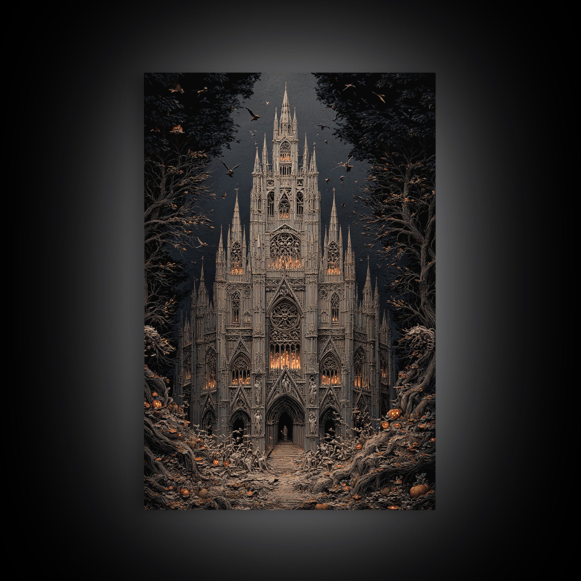 The Cathedral Of Bones, Vertical Wall Art, Macabre Wall Art, Framed Canvas Print, Halloween Wall Decor, Gothic Home Decor, Spooky Wall Decor