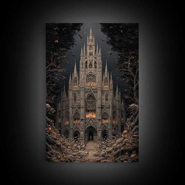 The Cathedral Of Bones, Vertical Wall Art, Macabre Wall Art, Framed Canvas Print, Halloween Wall Decor, Gothic Home Decor, Spooky Wall Decor