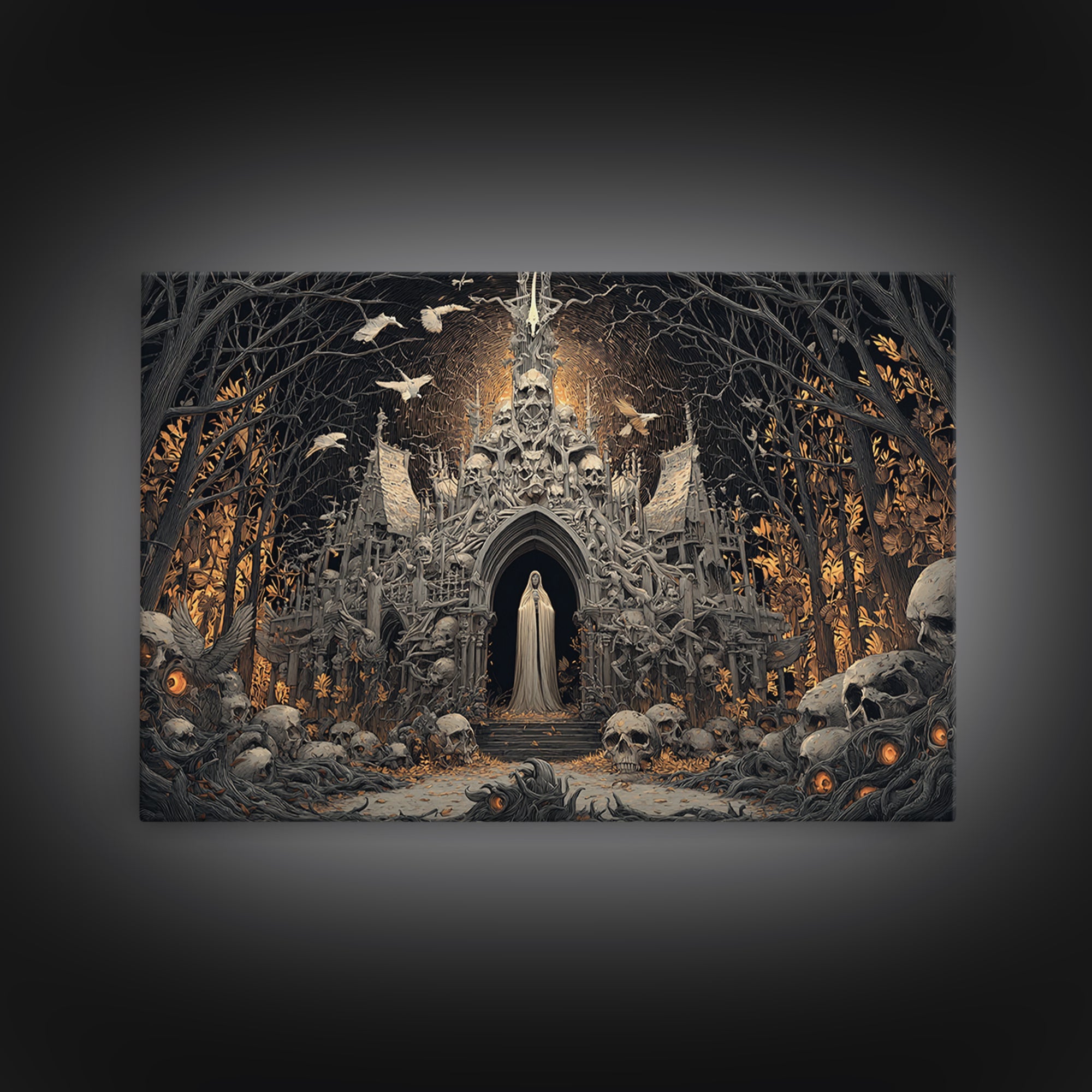 The Cathedral Of Bones, Landscape Wall Art, Gothic Horror Wall Art, Framed Canvas Print, Halloween Wall Decor, Gothic Home Decor