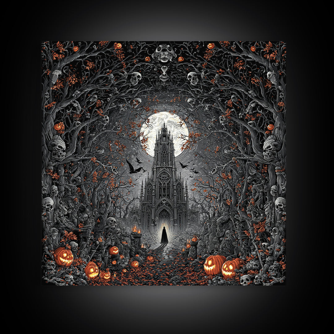 The Cathedral Of Bones, Square Wall Art, Dark Fantasy Wall Art, Canvas Print, Halloween Wall Decor, Gothic Home Decor, Dark Fantasy Art