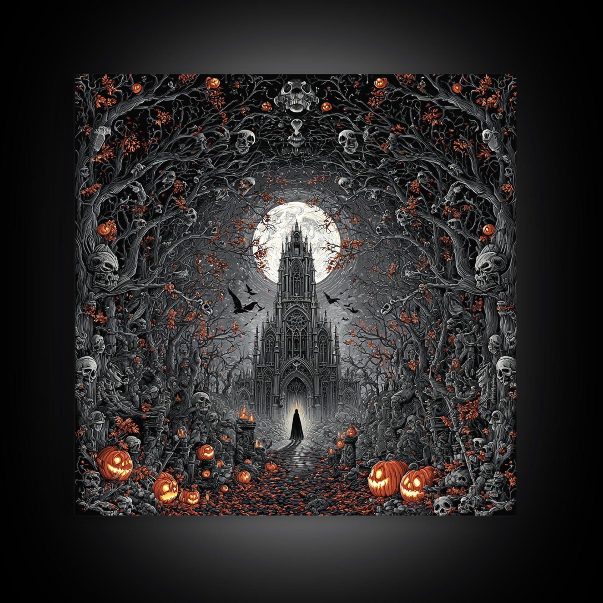 The Cathedral Of Bones, Square Wall Art, Dark Fantasy Wall Art, Canvas Print, Halloween Wall Decor, Gothic Home Decor, Dark Fantasy Art