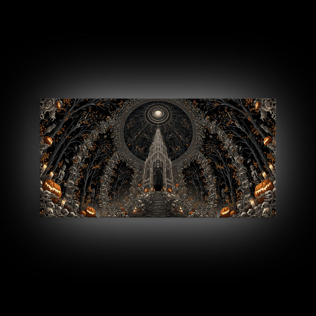 The Cathedral Of Bones, Wide Panoramic Art, Dark Halloween Decor, Canvas Print, Halloween Wall Decor, Gothic Home Decor