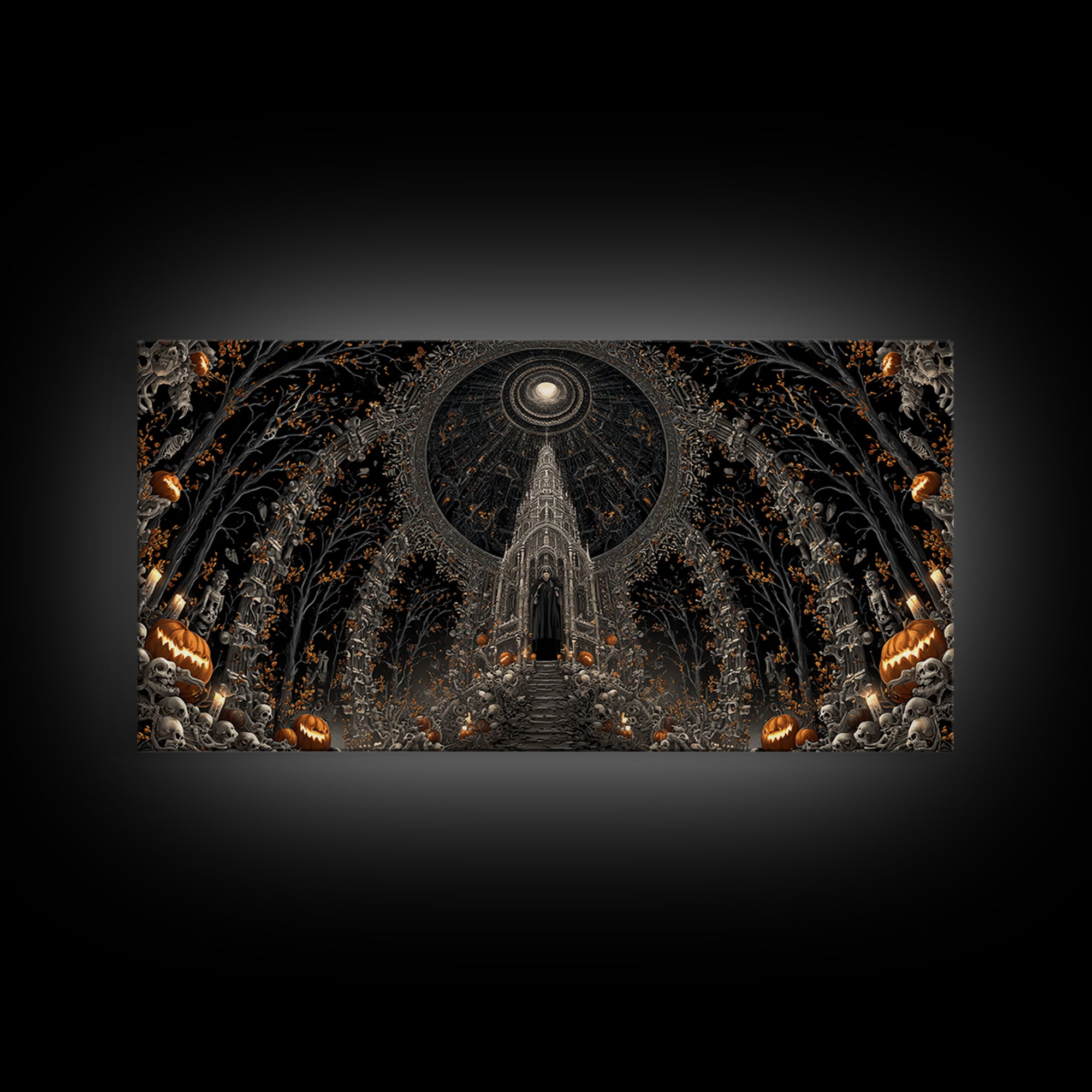 The Cathedral Of Bones, Wide Panoramic Art, Dark Halloween Decor, Canvas Print, Halloween Wall Decor, Gothic Home Decor