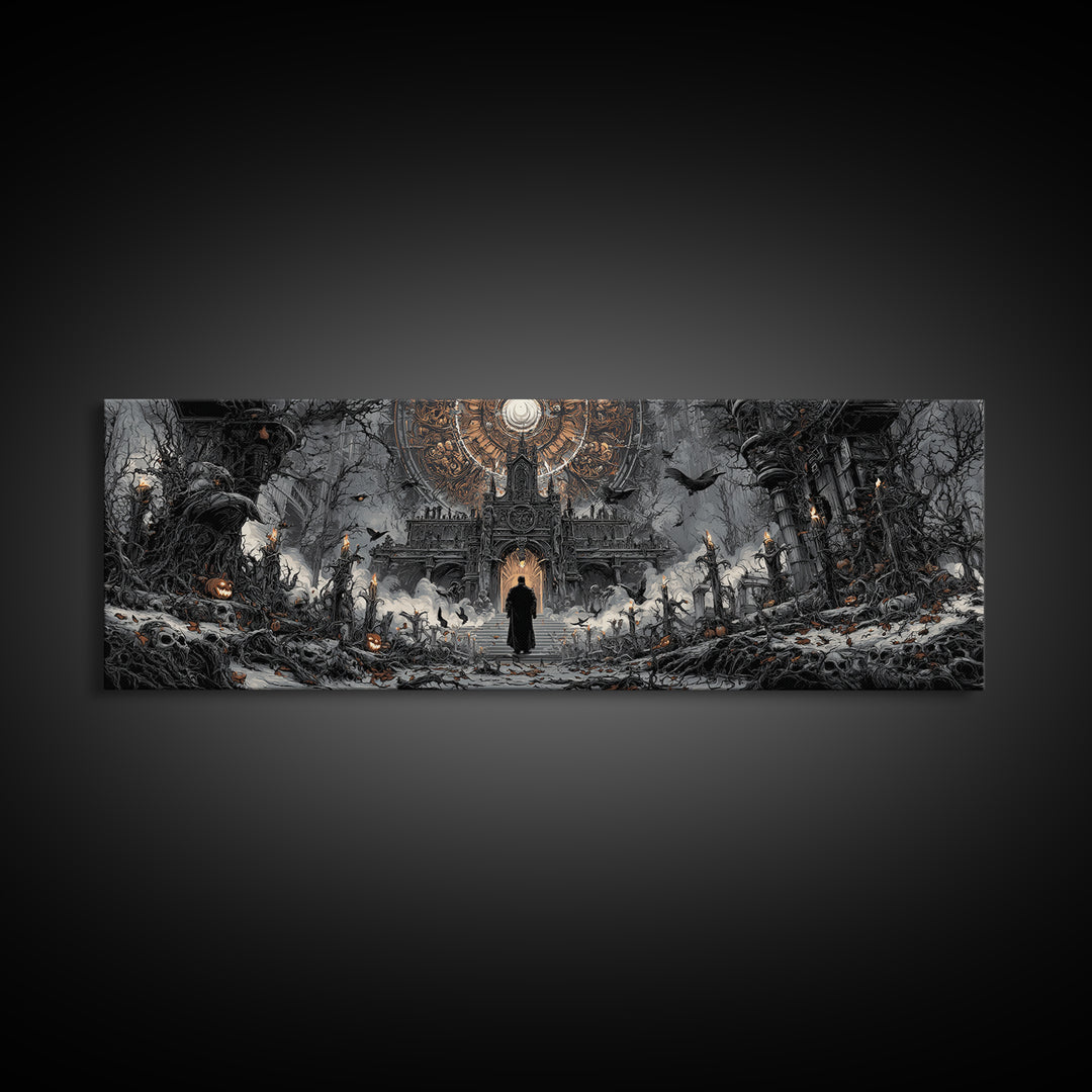 The Cathedral Of Bones, Extra Wide Wall Art, Dark Halloween Decor, Canvas Print, Halloween Wall Decor, Gothic Home Decor, Spooky Wall Decor