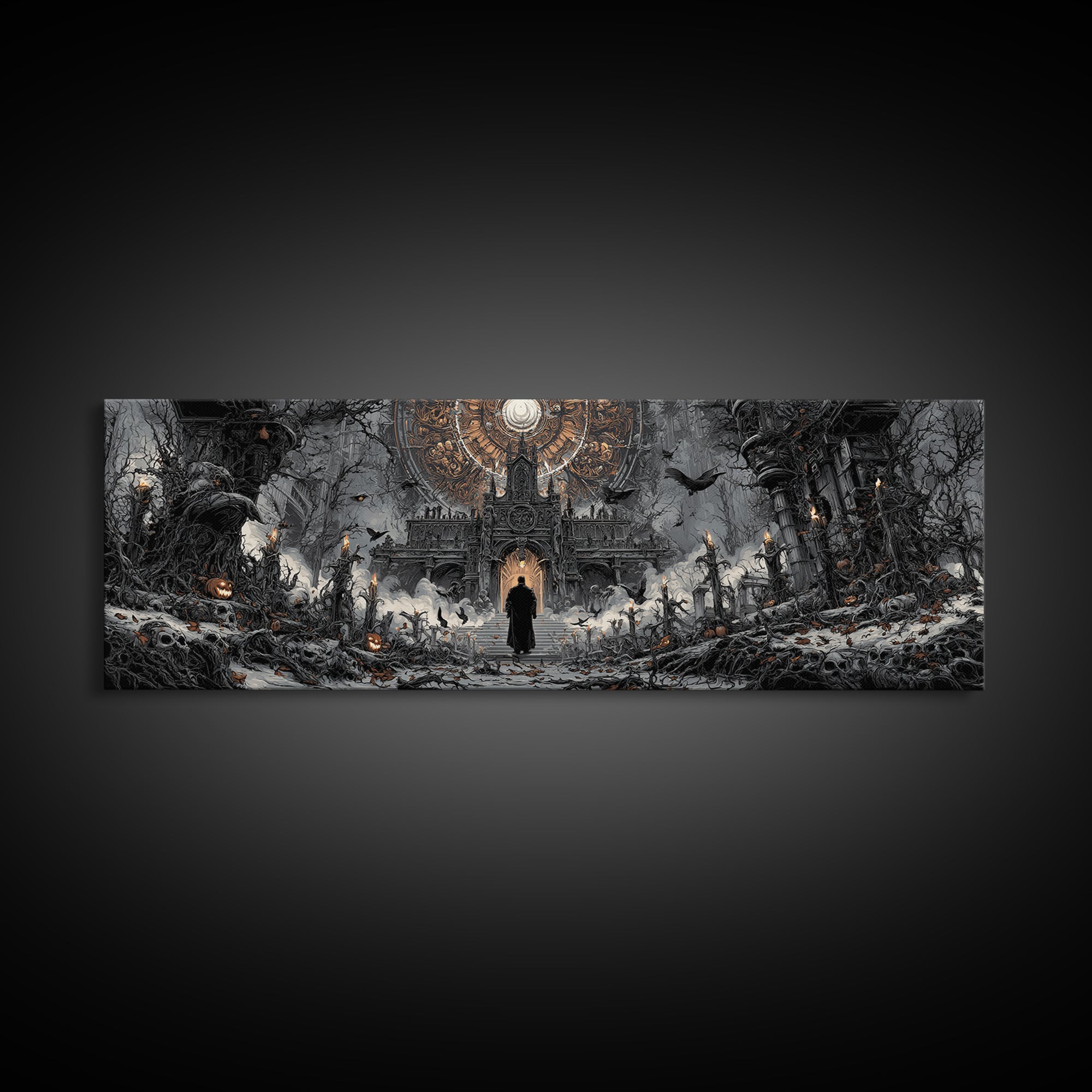 The Cathedral Of Bones, Extra Wide Wall Art, Dark Halloween Decor, Canvas Print, Halloween Wall Decor, Gothic Home Decor, Spooky Wall Decor