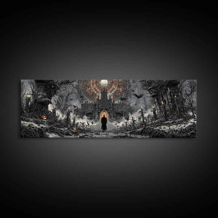 The Cathedral Of Bones, Extra Wide Wall Art, Dark Halloween Decor, Canvas Print, Halloween Wall Decor, Gothic Home Decor, Spooky Wall Decor