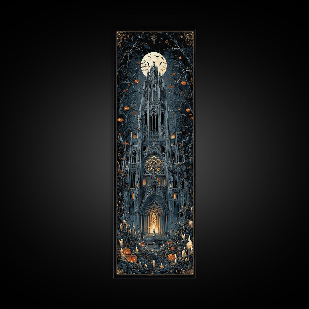 The Cathedral Of Bones, Tall Narrow Wall Art, Dark Halloween Decor, Canvas Print, Halloween Wall Decor, Gothic Home Decor, Spooky Wall Decor