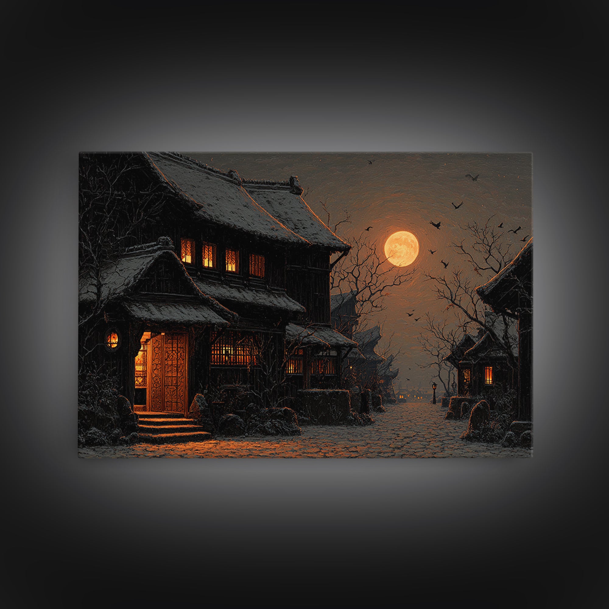 The Town Where Shadows Live, Landscape Wall Art, Dark Halloween Decor, Canvas Print, Halloween Wall Decor, Gothic Home Decor