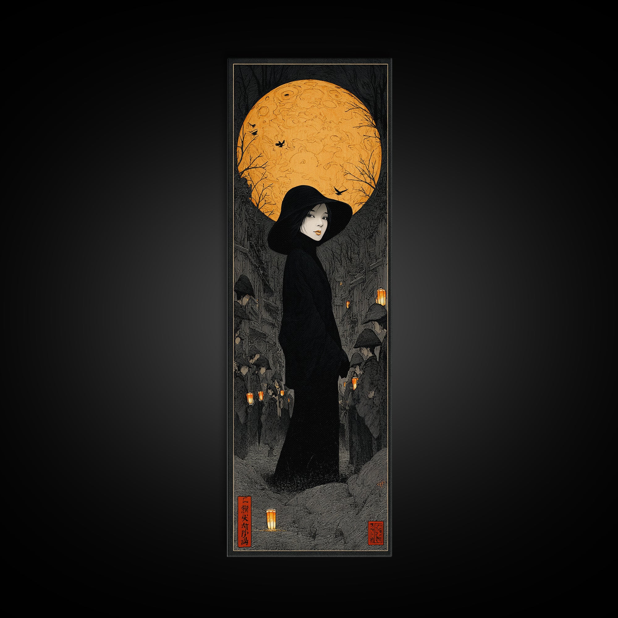 The Town Where Shadows Live, Tall Narrow Wall Art, Dark Halloween Decor, Canvas Print, Halloween Wall Decor, Gothic Home Decor