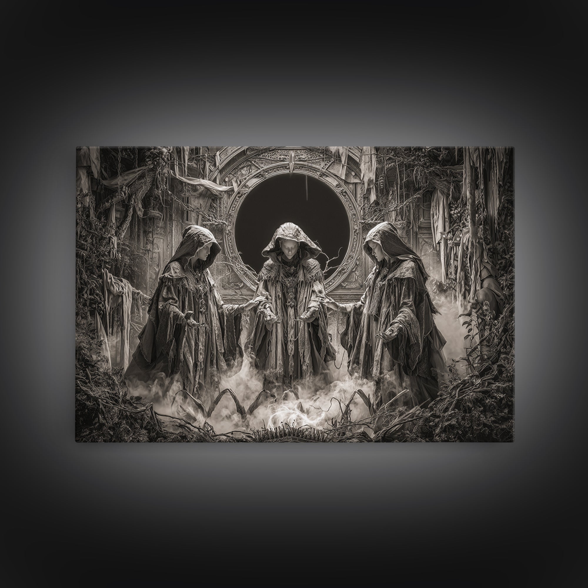The Eclipse Summoning, Landscape Wall Art, Macabre Wall Art, Framed Canvas Print, Halloween Wall Decor, Gothic Home Decor