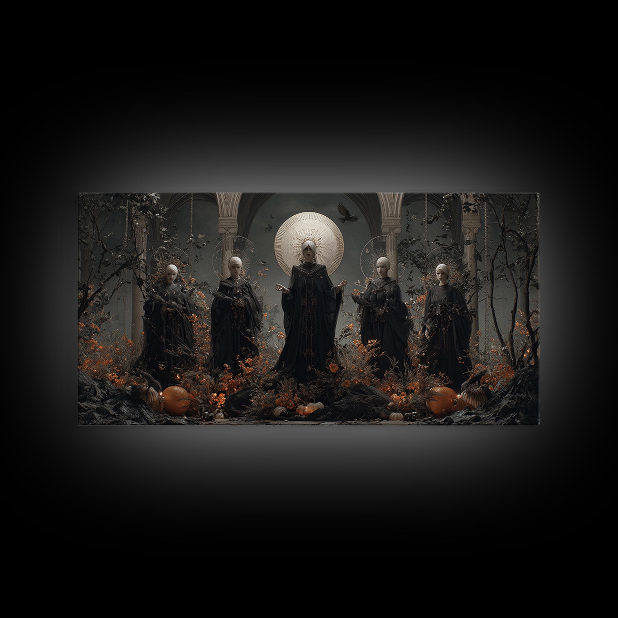 The Eclipse Summoning, Wide Panoramic Art, Spooky Home Decor, Canvas Print, Halloween Wall Decor, Gothic Home Decor, Macabre Wall Art