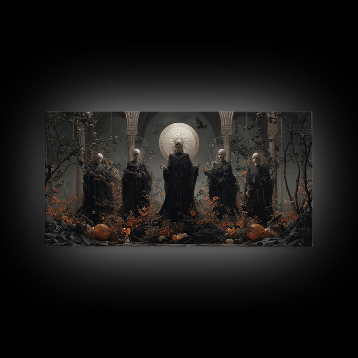 The Eclipse Summoning, Wide Panoramic Art, Spooky Home Decor, Canvas Print, Halloween Wall Decor, Gothic Home Decor, Macabre Wall Art