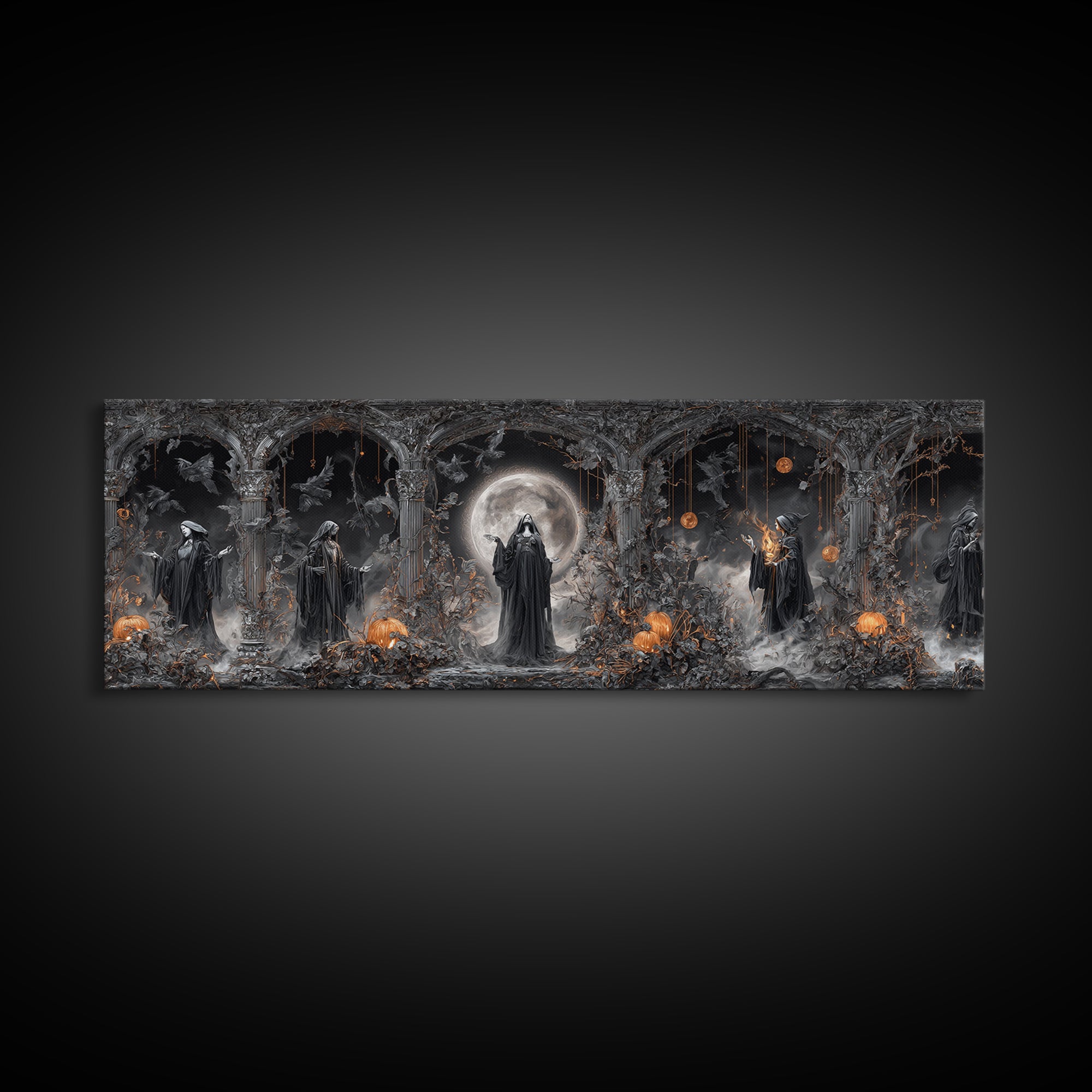The Eclipse Summoning, Extra Wide Wall Art, Haunted Gothic Art, Framed Canvas Print, Halloween Wall Decor, Gothic Home Decor