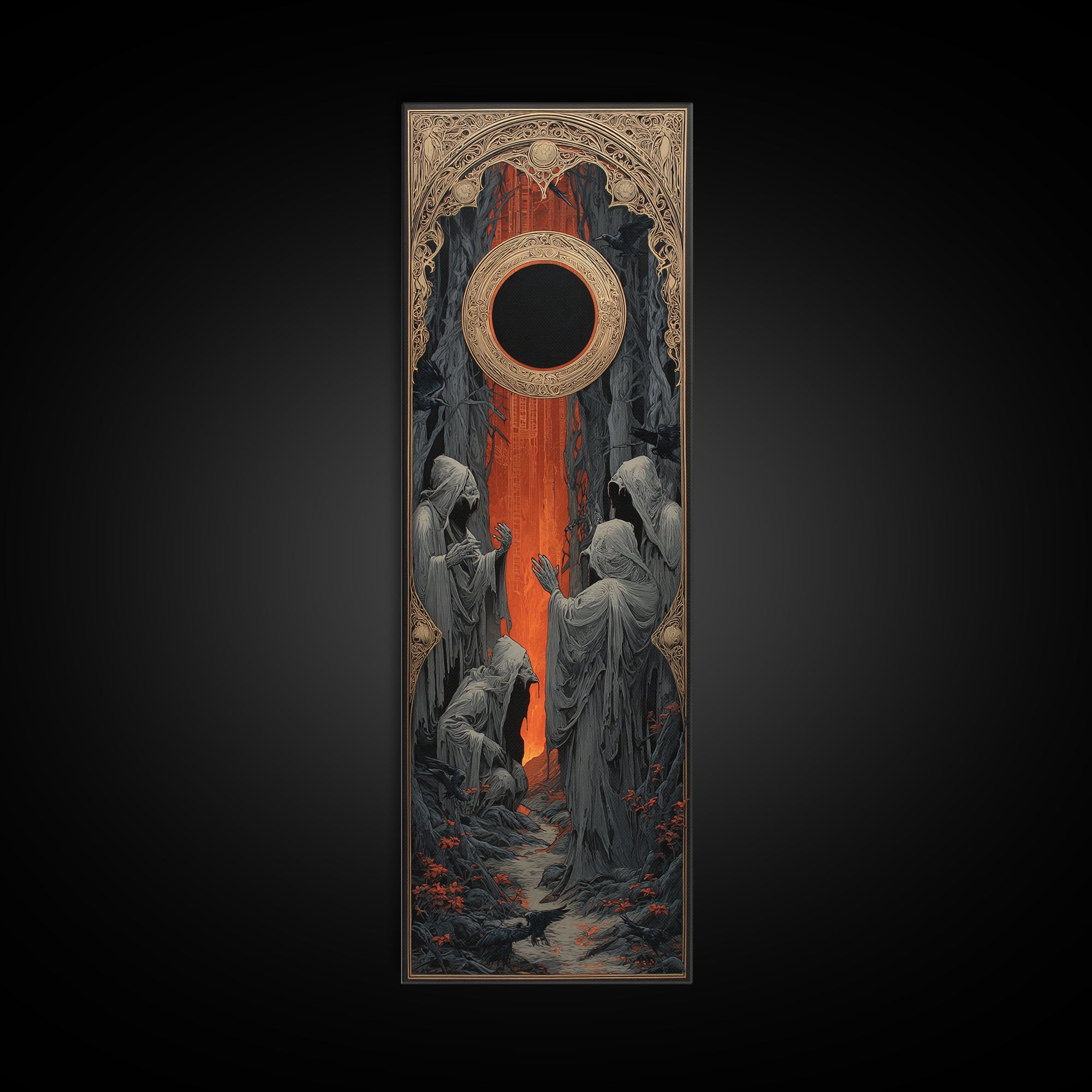 The Eclipse Summoning, Tall Narrow Wall Art, Haunted Gothic Art, Framed Canvas Print, Halloween Wall Decor, Gothic Home Decor