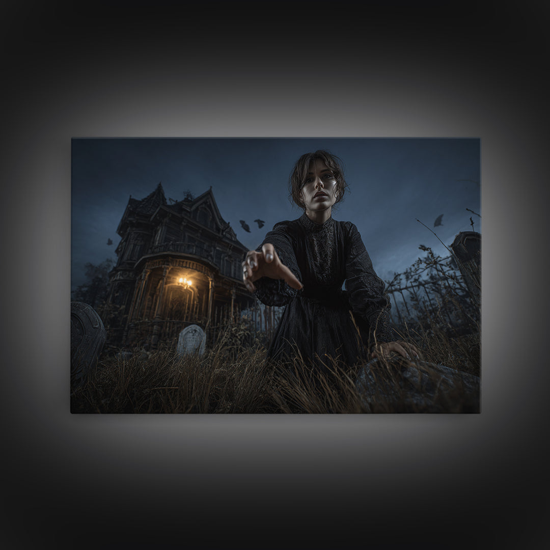 The Last House At The World'S Edge, Landscape Wall Art, Haunted Gothic Art, Framed Canvas Print, Halloween Wall Decor, Gothic Home Decor