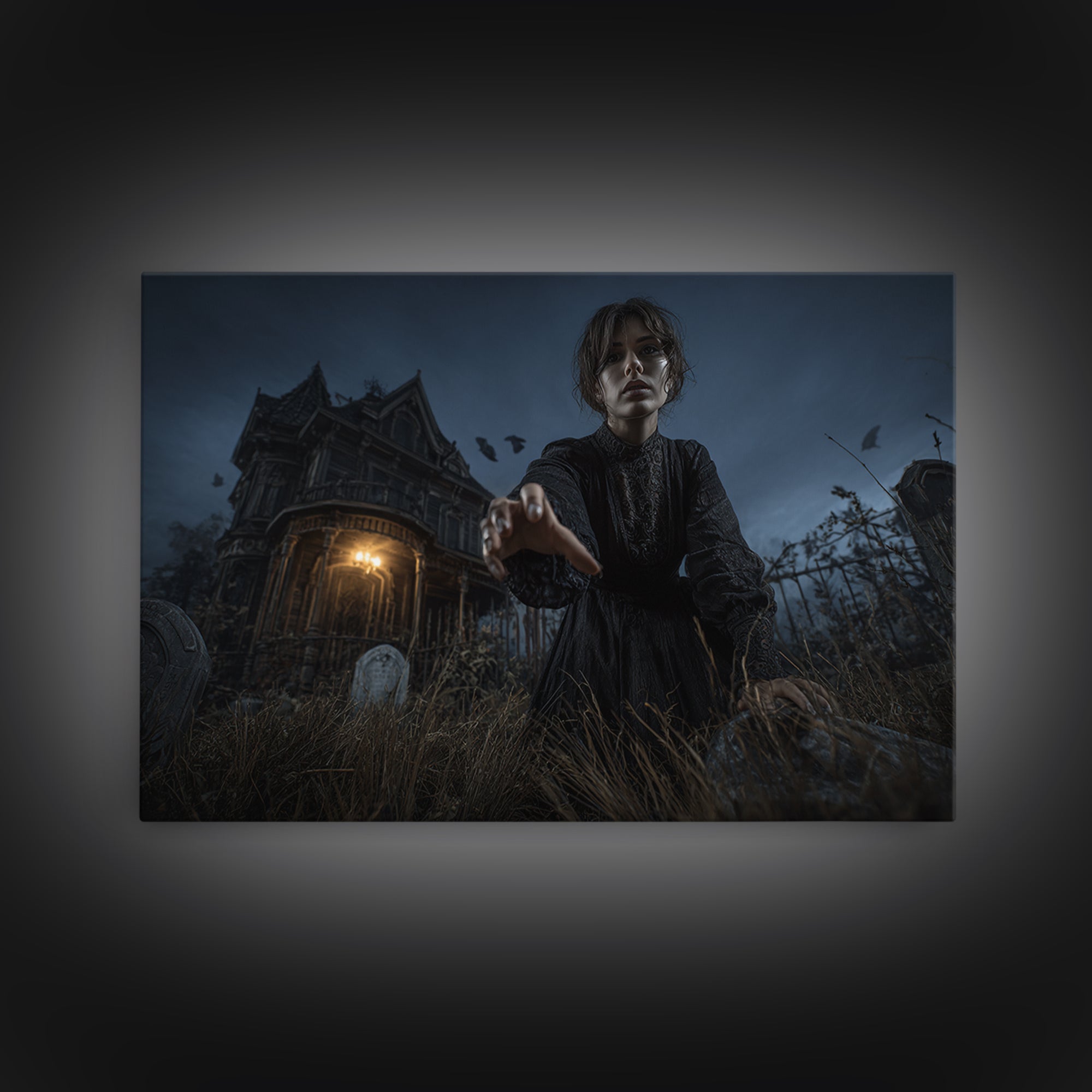 The Last House At The World'S Edge, Landscape Wall Art, Haunted Gothic Art, Framed Canvas Print, Halloween Wall Decor, Gothic Home Decor