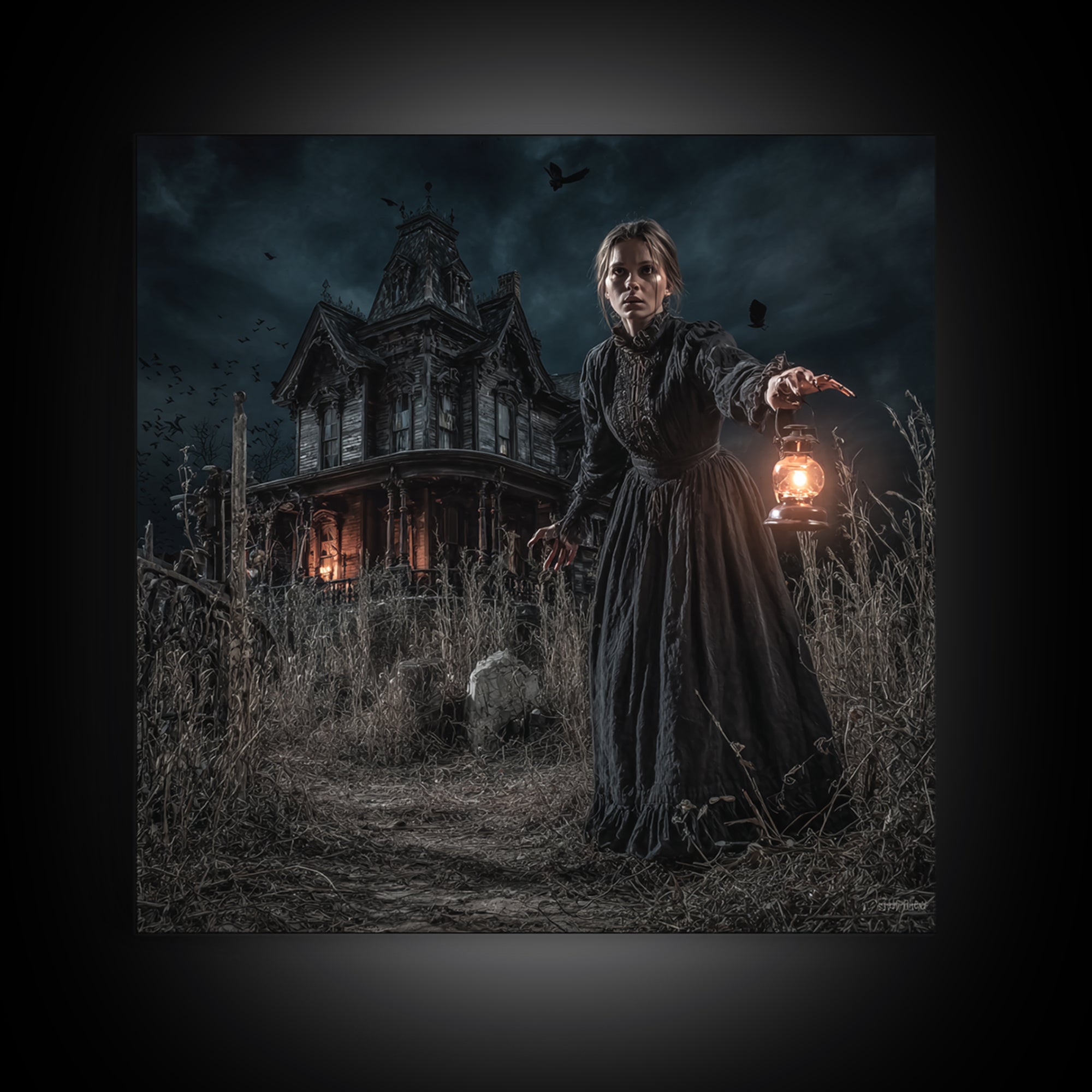 The Last House At The World'S Edge, Square Wall Art, Spooky Home Decor, Canvas Print, Halloween Wall Decor, Gothic Home Decor
