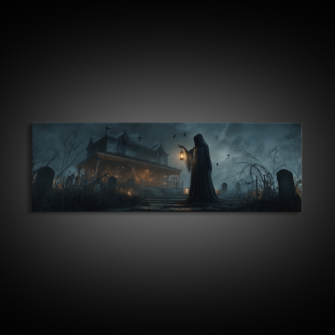 The Last House At The World'S Edge, Extra Wide Wall Art, Dark Fantasy Wall Art, Canvas Print, Halloween Wall Decor, Gothic Home Decor