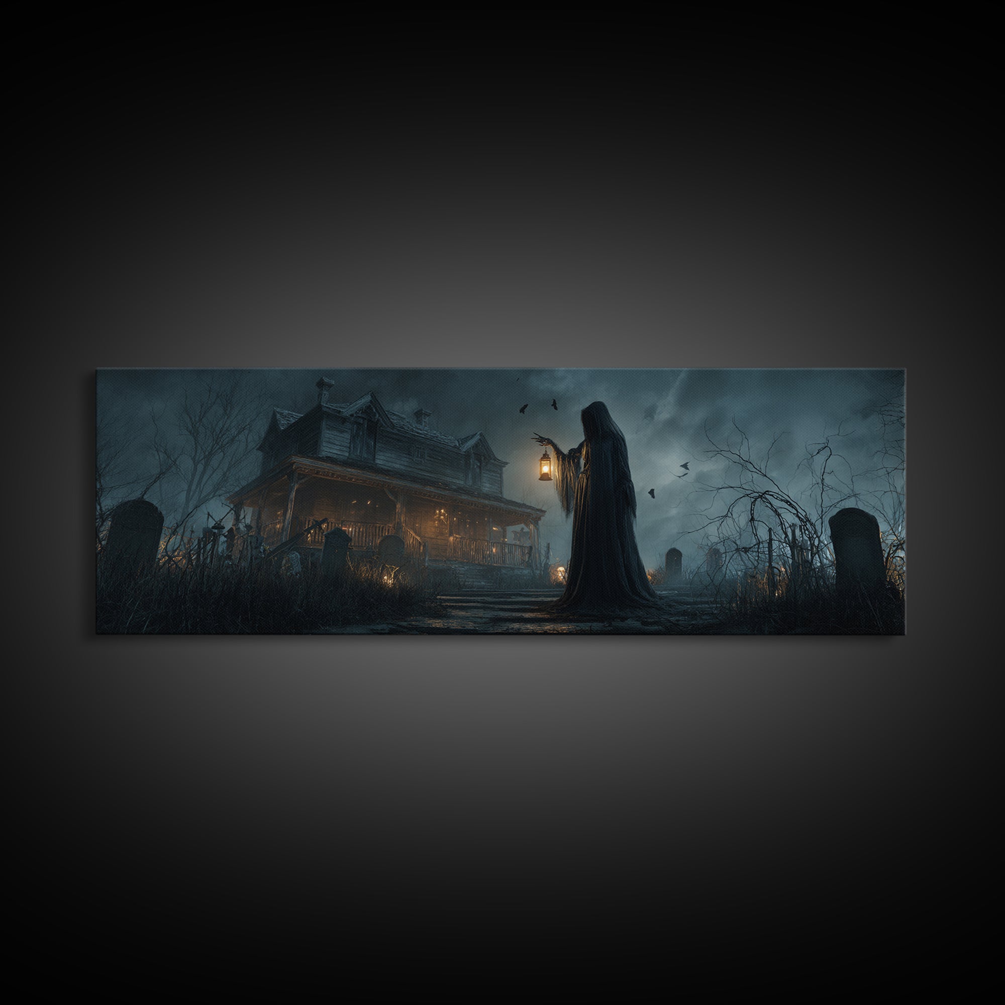 The Last House At The World'S Edge, Extra Wide Wall Art, Dark Fantasy Wall Art, Canvas Print, Halloween Wall Decor, Gothic Home Decor