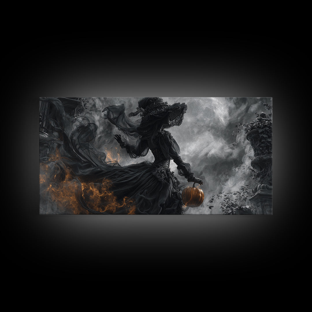 Halloween On Another Planet, Wide Panoramic Art, Gothic Horror Wall Art, Framed Canvas Print, Halloween Wall Decor, Gothic Home Decor
