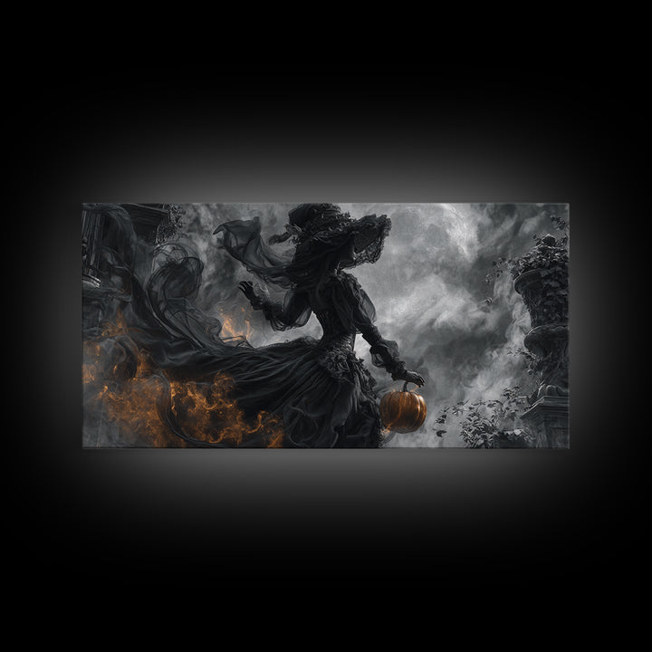 Halloween On Another Planet, Wide Panoramic Art, Gothic Horror Wall Art, Framed Canvas Print, Halloween Wall Decor, Gothic Home Decor
