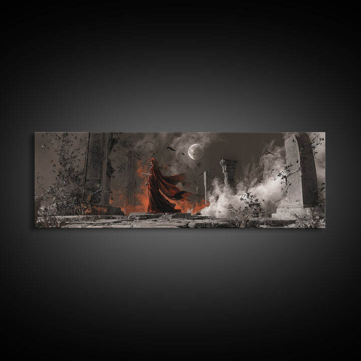 Halloween On Another Planet, Extra Wide Wall Art, Haunted Gothic Art, Framed Canvas Print, Halloween Wall Decor, Gothic Home Decor