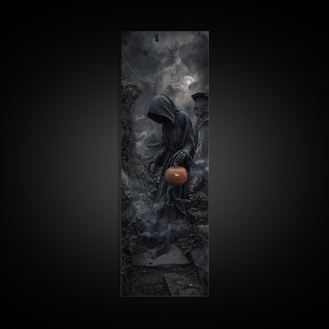 Halloween On Another Planet, Tall Narrow Wall Art, Gothic Horror Wall Art, Framed Canvas Print, Halloween Wall Decor, Gothic Home Decor