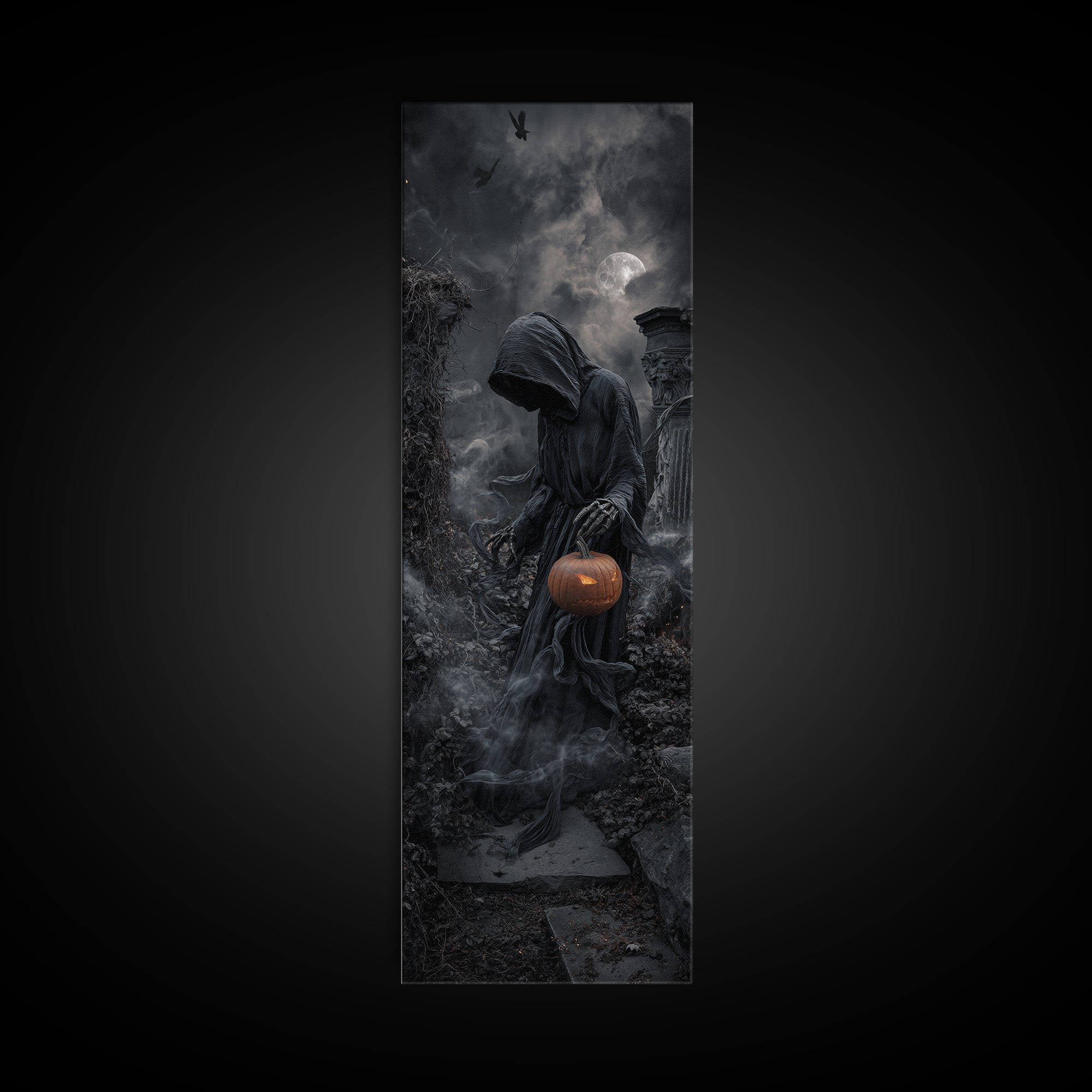 Halloween On Another Planet, Tall Narrow Wall Art, Gothic Horror Wall Art, Framed Canvas Print, Halloween Wall Decor, Gothic Home Decor