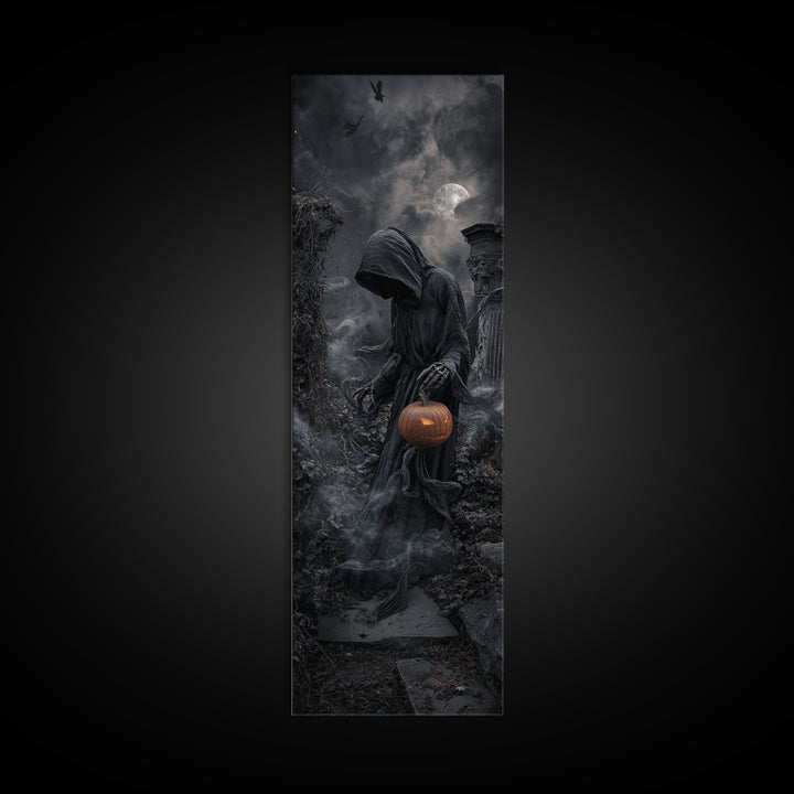 Halloween On Another Planet, Tall Narrow Wall Art, Gothic Horror Wall Art, Framed Canvas Print, Halloween Wall Decor, Gothic Home Decor