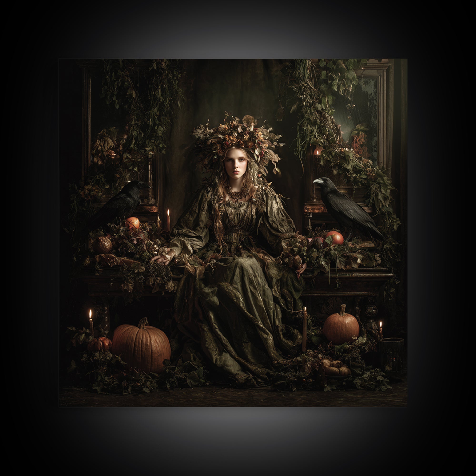The Personification Of October, Square Wall Art, Macabre Wall Art, Framed Canvas Print, Halloween Wall Decor, Gothic Home Decor