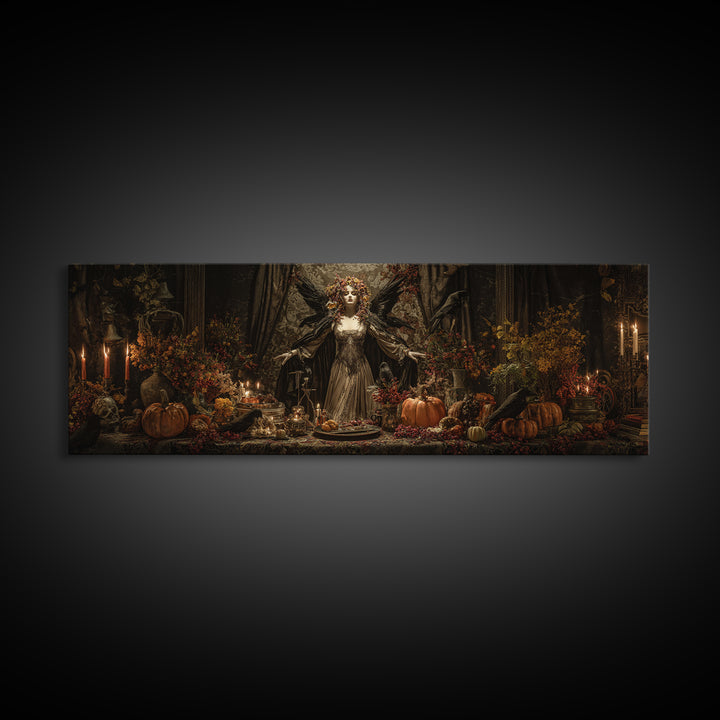 The Personification Of October, Extra Wide Wall Art, Gothic Horror Wall Art, Framed Canvas Print, Halloween Wall Decor, Gothic Home Decor