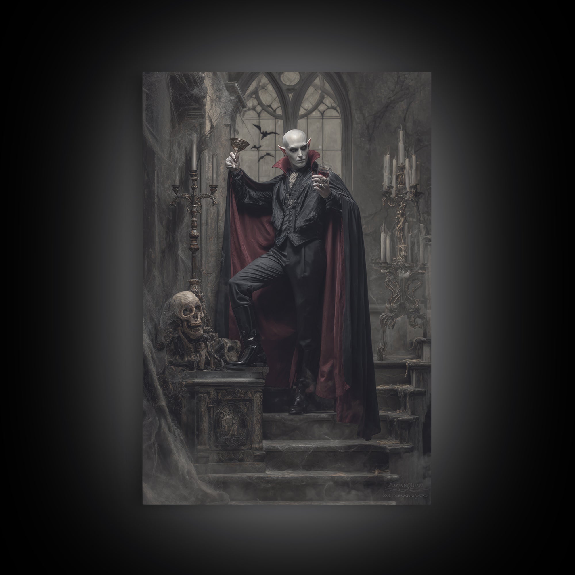 The Crimson Count Of Hollow Keep, Vertical Wall Art, Haunted Gothic Art, Framed Canvas Print, Halloween Wall Decor, Gothic Home Decor