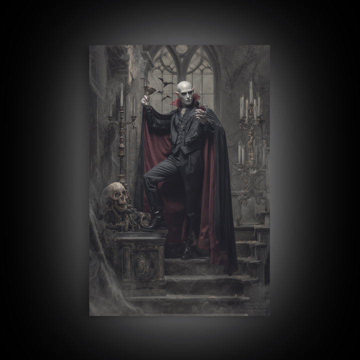 The Crimson Count Of Hollow Keep, Vertical Wall Art, Haunted Gothic Art, Framed Canvas Print, Halloween Wall Decor, Gothic Home Decor