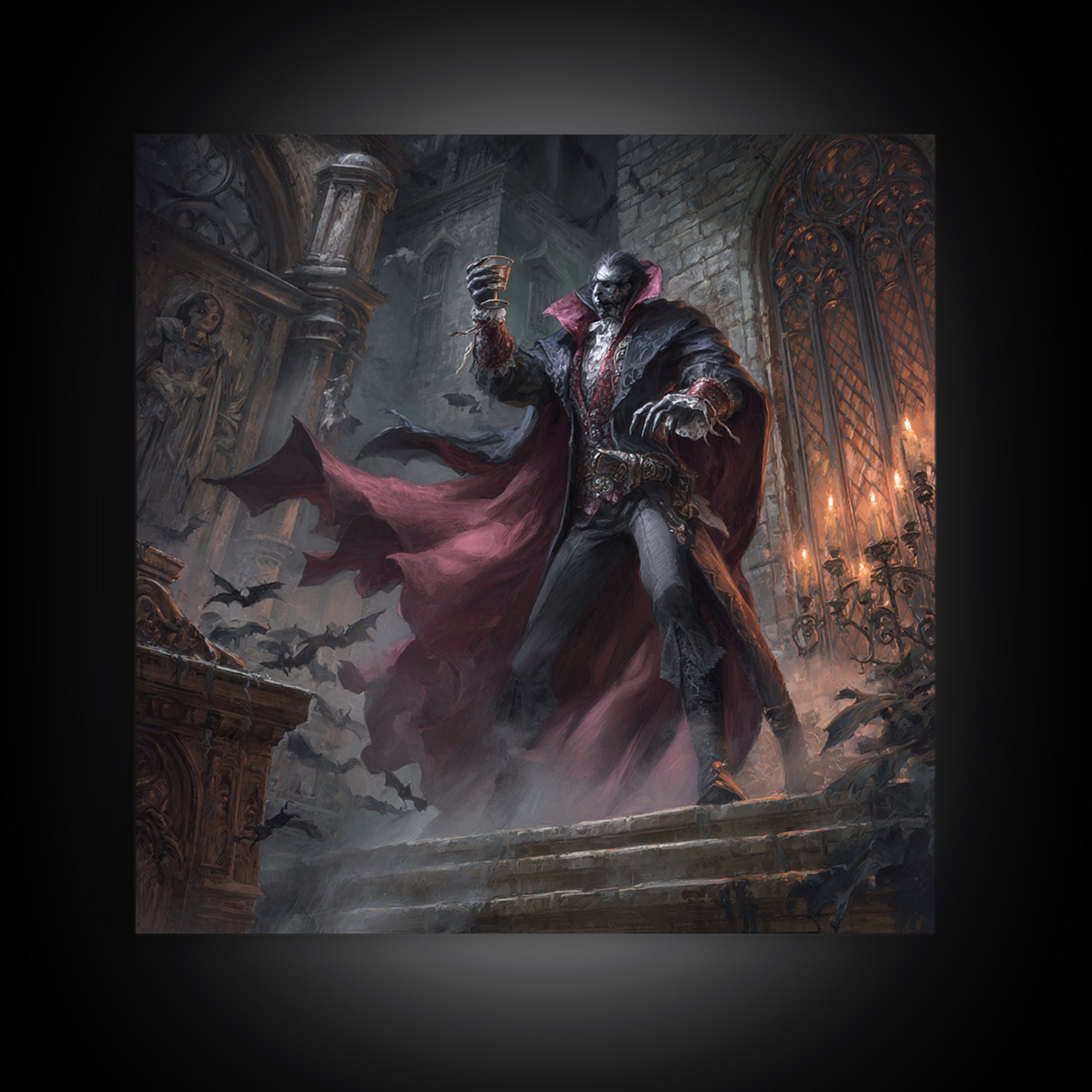 The Crimson Count Of Hollow Keep, Square Wall Art, Macabre Wall Art, Framed Canvas Print, Halloween Wall Decor, Gothic Home Decor
