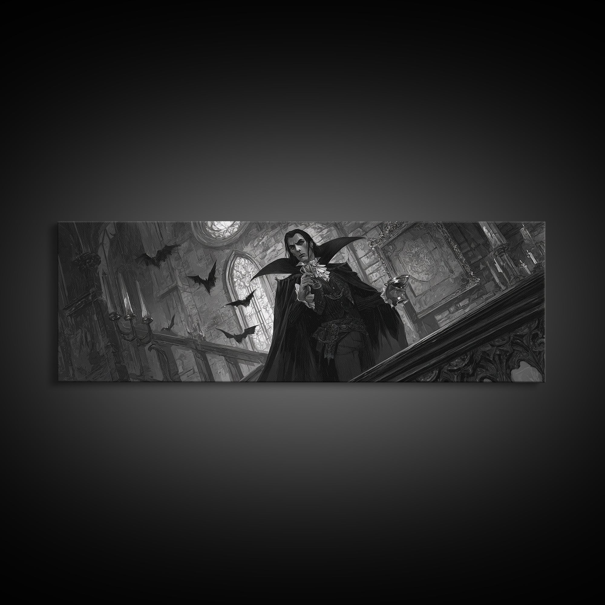 The Crimson Count Of Hollow Keep, Extra Wide Wall Art, Spooky Home Decor, Canvas Print, Halloween Wall Decor, Gothic Home Decor