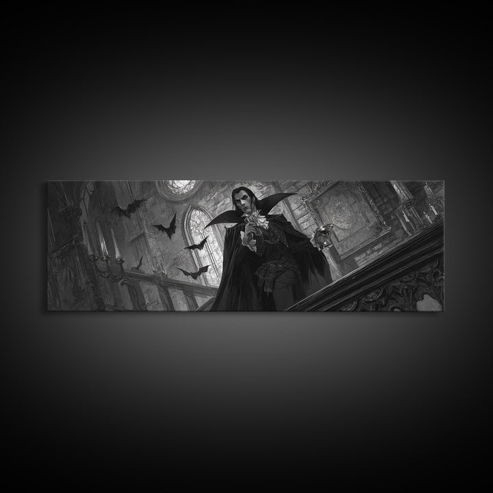 The Crimson Count Of Hollow Keep, Extra Wide Wall Art, Spooky Home Decor, Canvas Print, Halloween Wall Decor, Gothic Home Decor