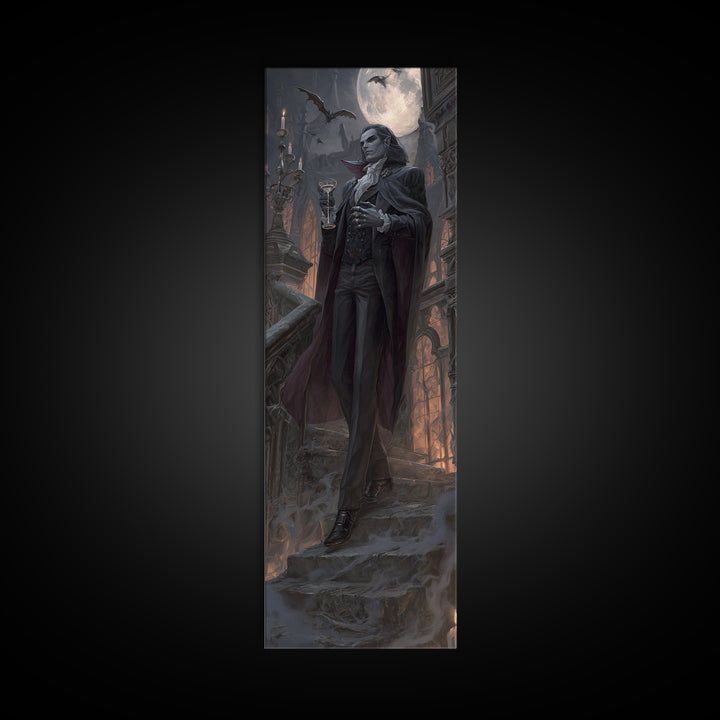 The Crimson Count Of Hollow Keep, Tall Narrow Wall Art, Macabre Wall Art, Framed Canvas Print, Halloween Wall Decor, Gothic Home Decor