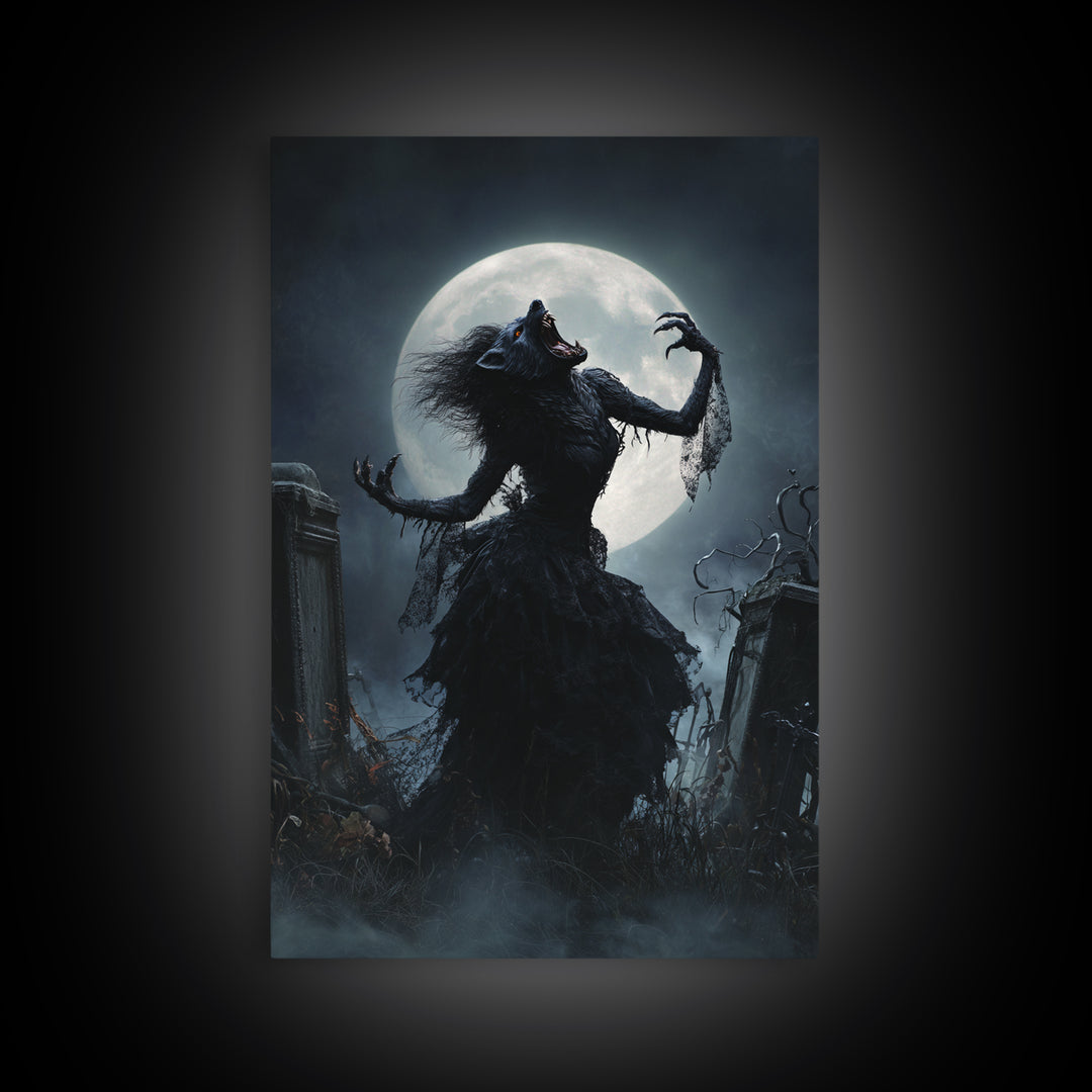 The Widow Wolf Of Briar Moon, Vertical Wall Art, Macabre Wall Art, Framed Canvas Print, Halloween Wall Decor, Gothic Home Decor