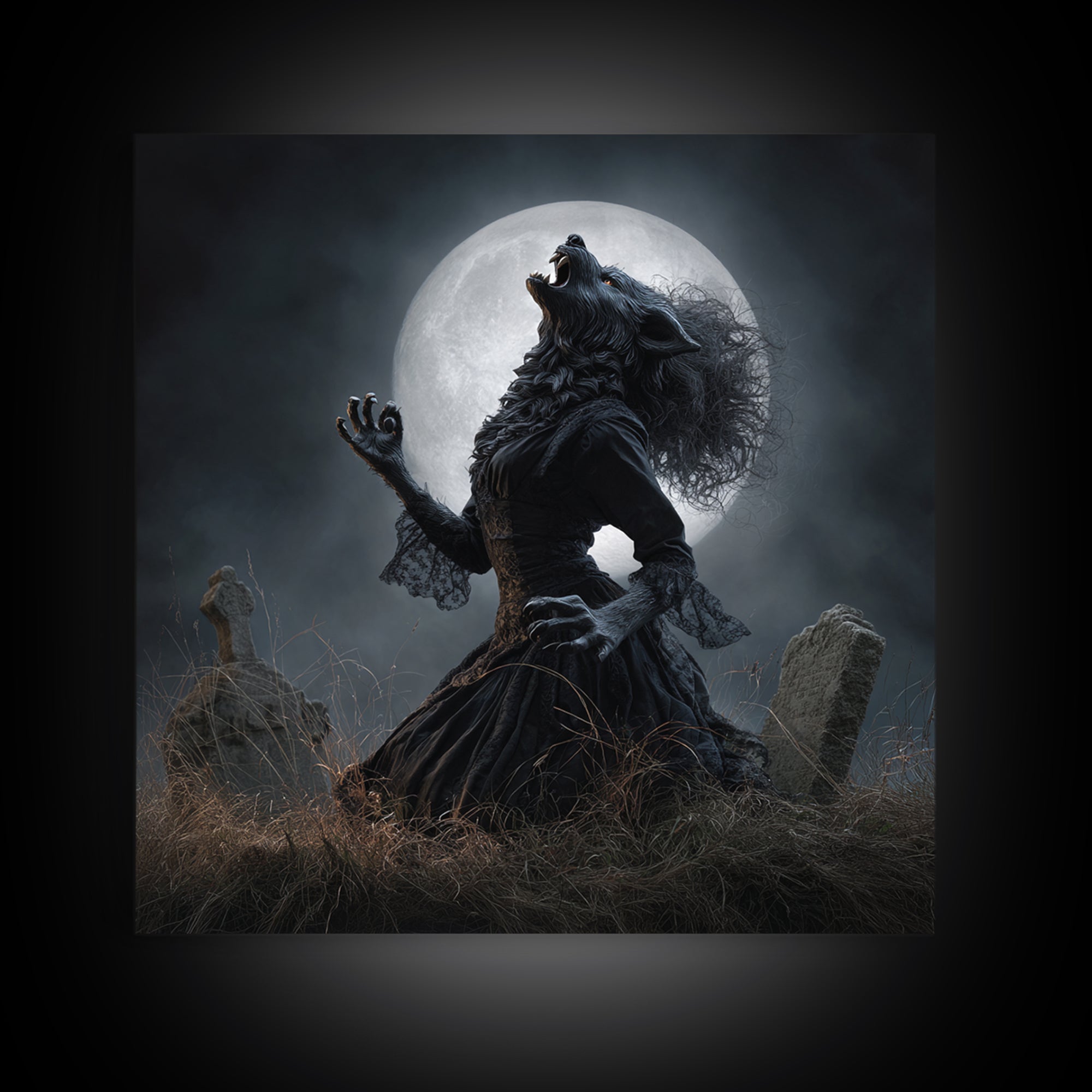 The Widow Wolf Of Briar Moon, Square Wall Art, Gothic Horror Wall Art, Framed Canvas Print, Halloween Wall Decor, Gothic Home Decor