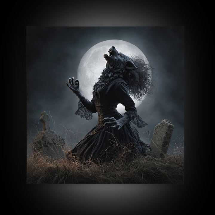 The Widow Wolf Of Briar Moon, Square Wall Art, Gothic Horror Wall Art, Framed Canvas Print, Halloween Wall Decor, Gothic Home Decor