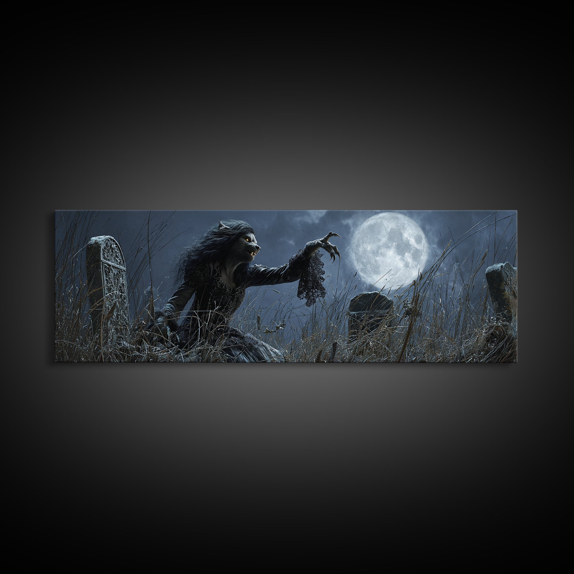 The Widow Wolf Of Briar Moon, Extra Wide Wall Art, Gothic Horror Wall Art, Framed Canvas Print, Halloween Wall Decor, Gothic Home Decor