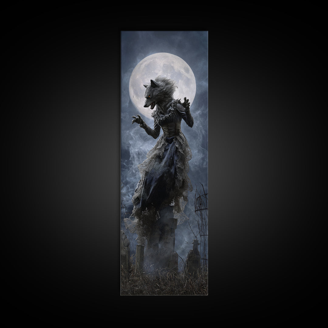 The Widow Wolf Of Briar Moon, Tall Narrow Wall Art, Dark Fantasy Wall Art, Canvas Print, Halloween Wall Decor, Gothic Home Decor
