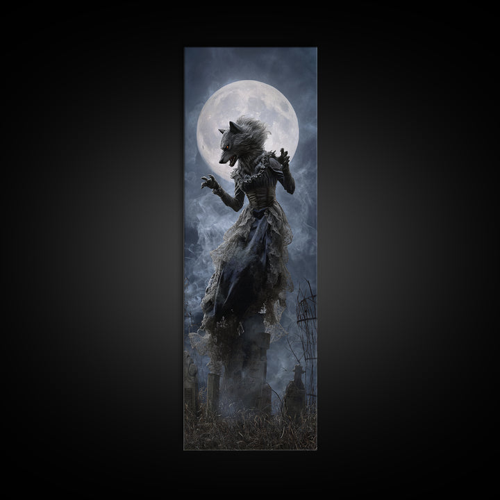 The Widow Wolf Of Briar Moon, Tall Narrow Wall Art, Dark Fantasy Wall Art, Canvas Print, Halloween Wall Decor, Gothic Home Decor