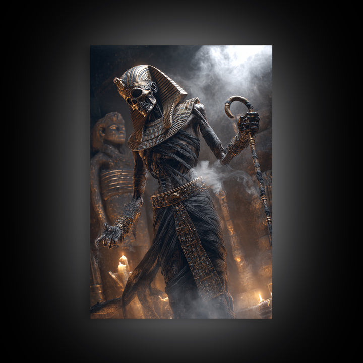 The Pharaoh Of Dustbound Silence, Vertical Wall Art, Haunted Gothic Art, Framed Canvas Print, Halloween Wall Decor, Gothic Home Decor