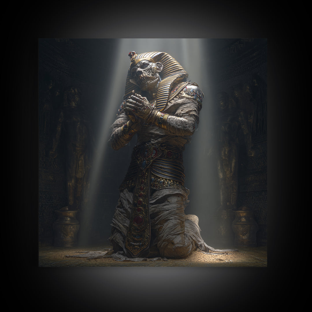 The Pharaoh Of Dustbound Silence, Square Wall Art, Gothic Horror Wall Art, Framed Canvas Print, Halloween Wall Decor, Gothic Home Decor
