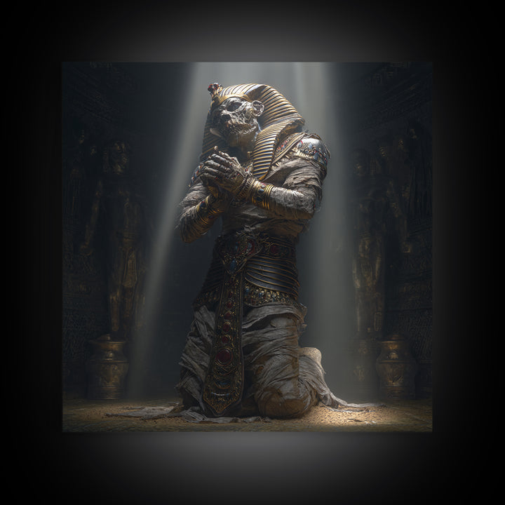 The Pharaoh Of Dustbound Silence, Square Wall Art, Gothic Horror Wall Art, Framed Canvas Print, Halloween Wall Decor, Gothic Home Decor