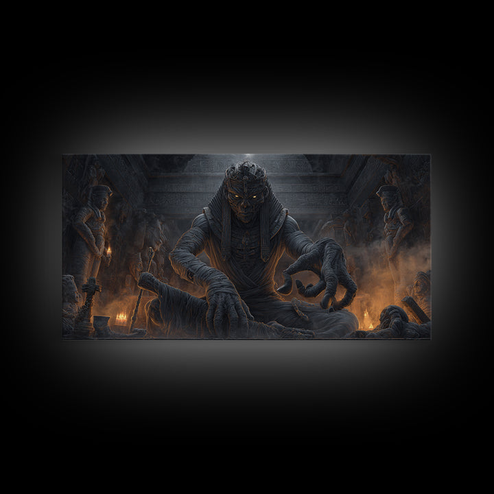 The Pharaoh Of Dustbound Silence, Wide Panoramic Art, Dark Halloween Decor, Canvas Print, Halloween Wall Decor, Gothic Home Decor