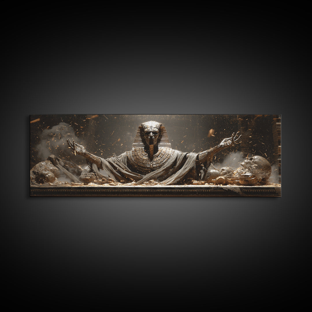 The Pharaoh Of Dustbound Silence, Extra Wide Wall Art, Dark Fantasy Wall Art, Canvas Print, Halloween Wall Decor, Gothic Home Decor