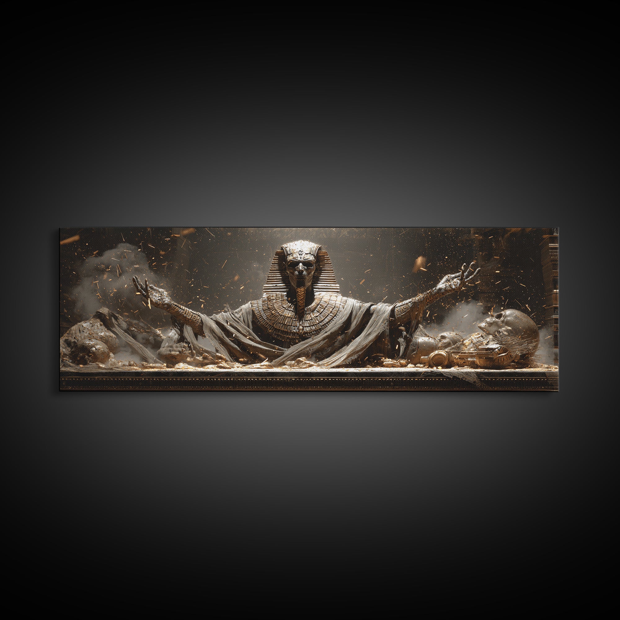 The Pharaoh Of Dustbound Silence, Extra Wide Wall Art, Dark Fantasy Wall Art, Canvas Print, Halloween Wall Decor, Gothic Home Decor