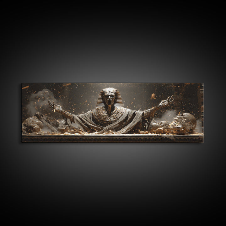 The Pharaoh Of Dustbound Silence, Extra Wide Wall Art, Dark Fantasy Wall Art, Canvas Print, Halloween Wall Decor, Gothic Home Decor